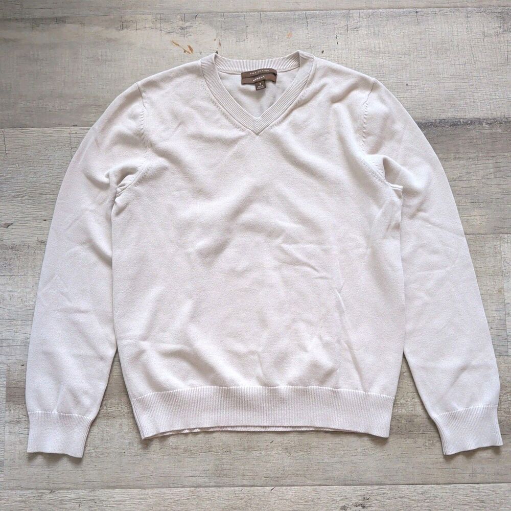 ​MERONA Pima Cotton Mens Beige Cream V Neck Long Sleeve Pullover Sweater Size S